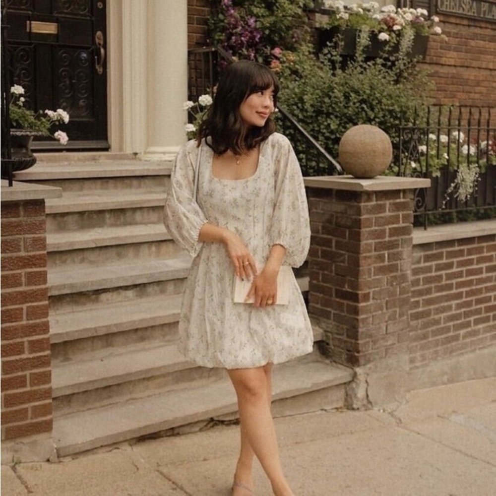 H&M x Brock collection floral bubble hem balloon sleeve designer mini dress m